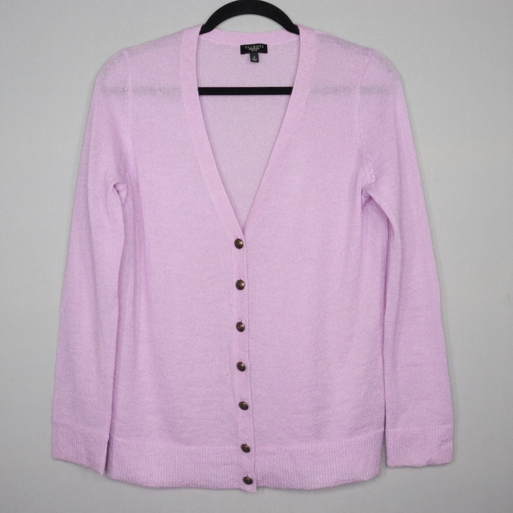 Talbots Womens Cardigan Sweater Petite Sz S Lavender Mohair Wool Blend Old Money
